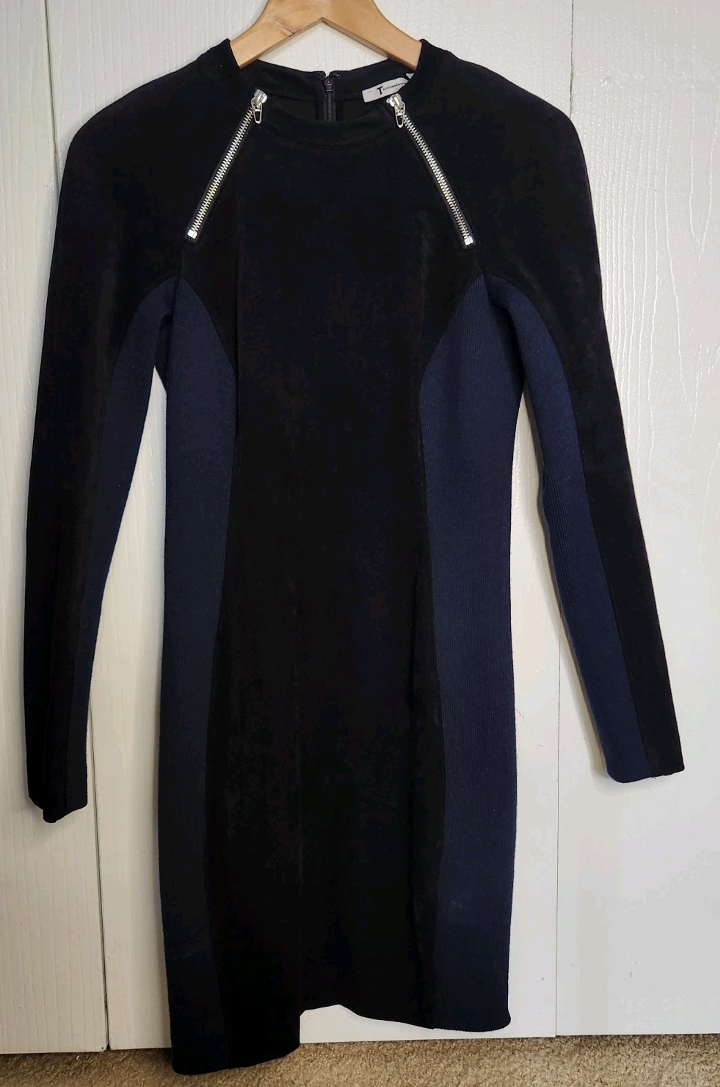 T By Alexander Wang Long Sleeve Scuba Zipper Dress Colorblock Blue Black Size 6