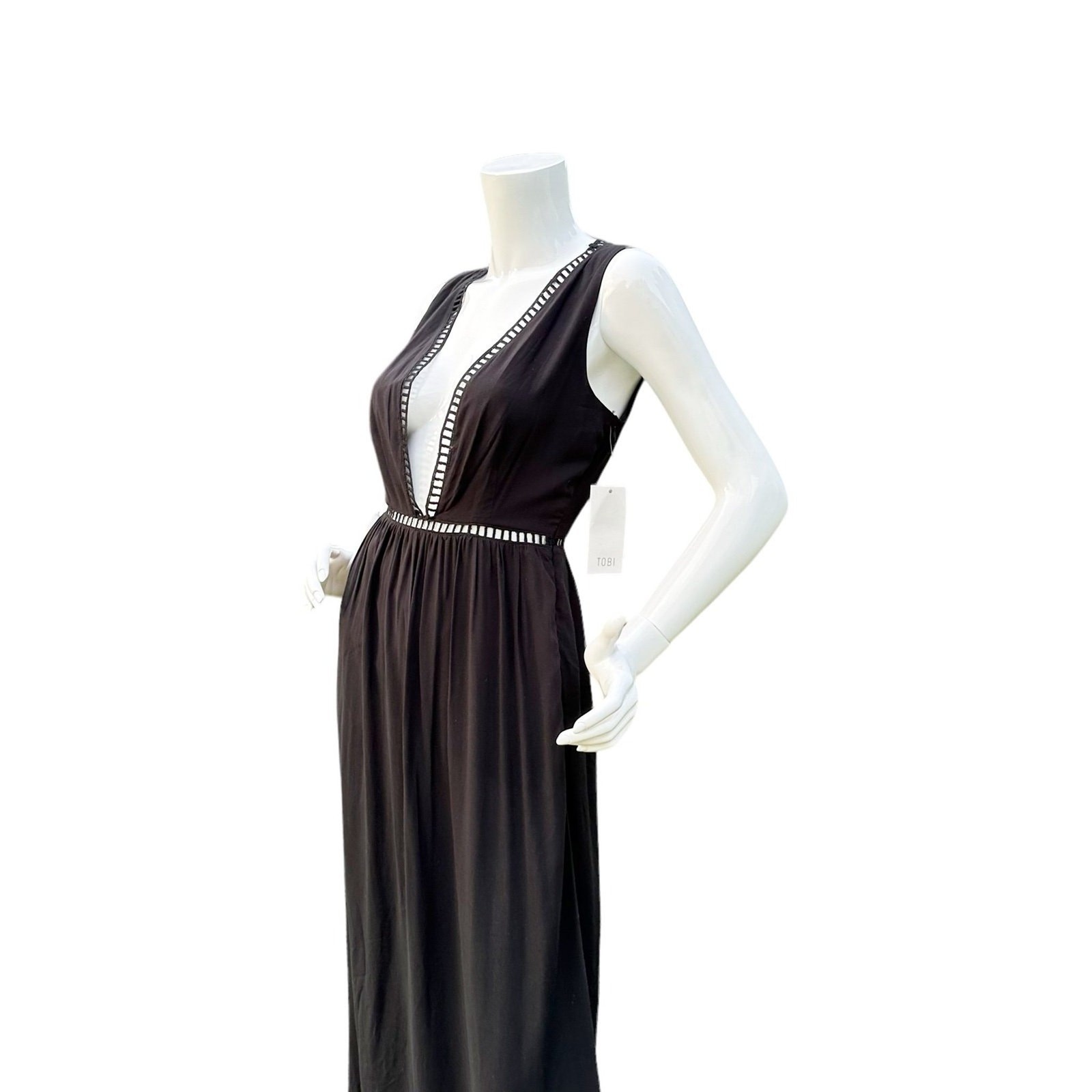 TOBI Classic 90s Black LBD Maxi Dress Deep Plunge V Neckline Small