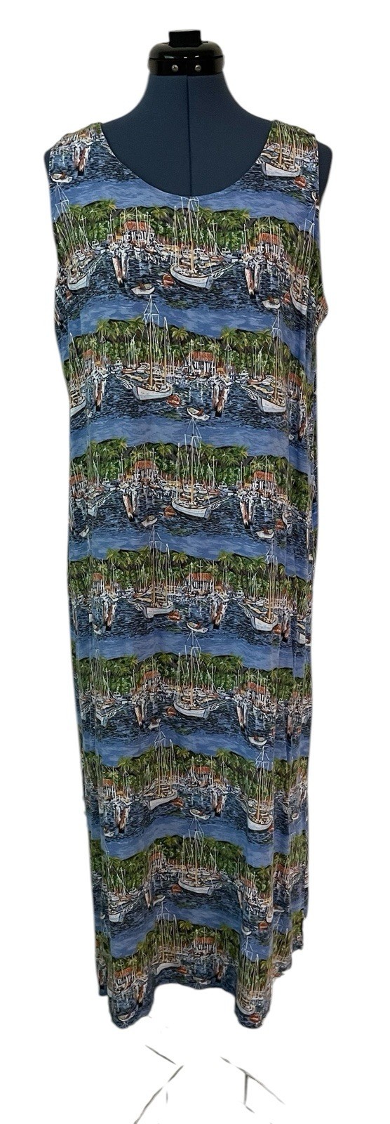 VTG Reyn Spooner Guy Buffet Sleeveless Maxi Dress Sailing Nautical Hawaiin XL