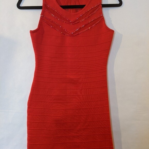 Wow Couture Sheer Sleeveless Bandage Red Dress Small Bodycon Cocktail Valentine