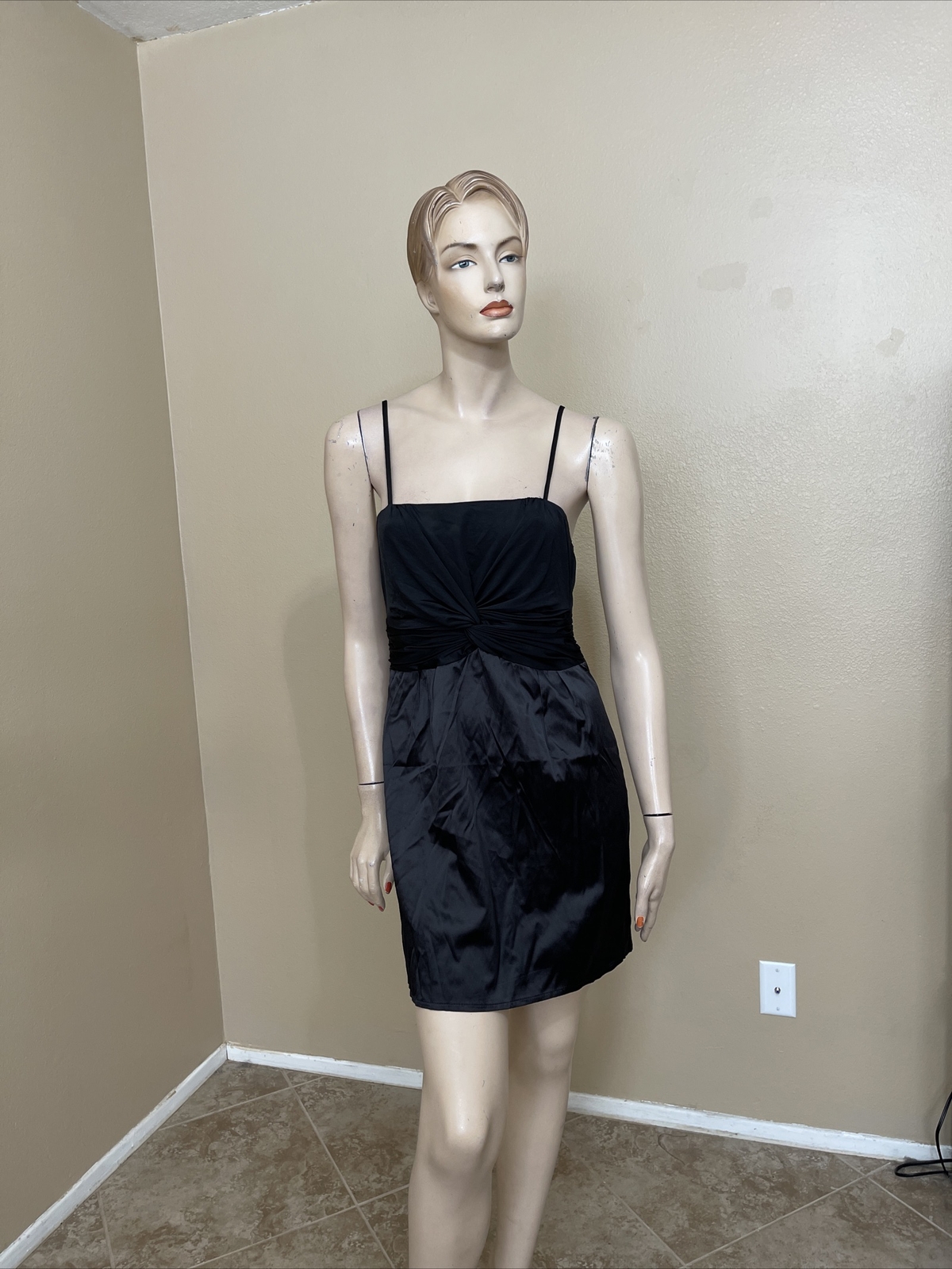 Women’s Black Polyester Cocktail Open Pleated Strap Zipper Size S Dress Sundress