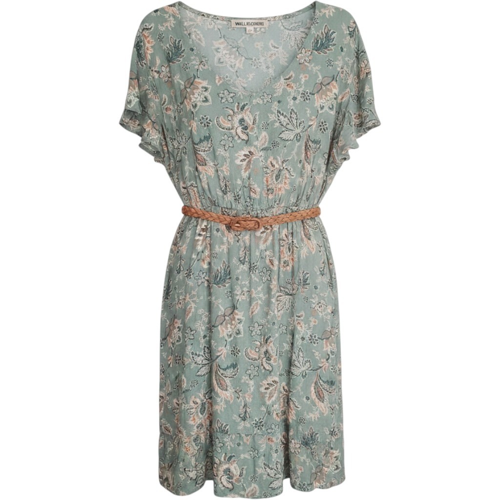 Garden Party Dress Green Floral Short Sleeve Belted Boho Casual Summer L