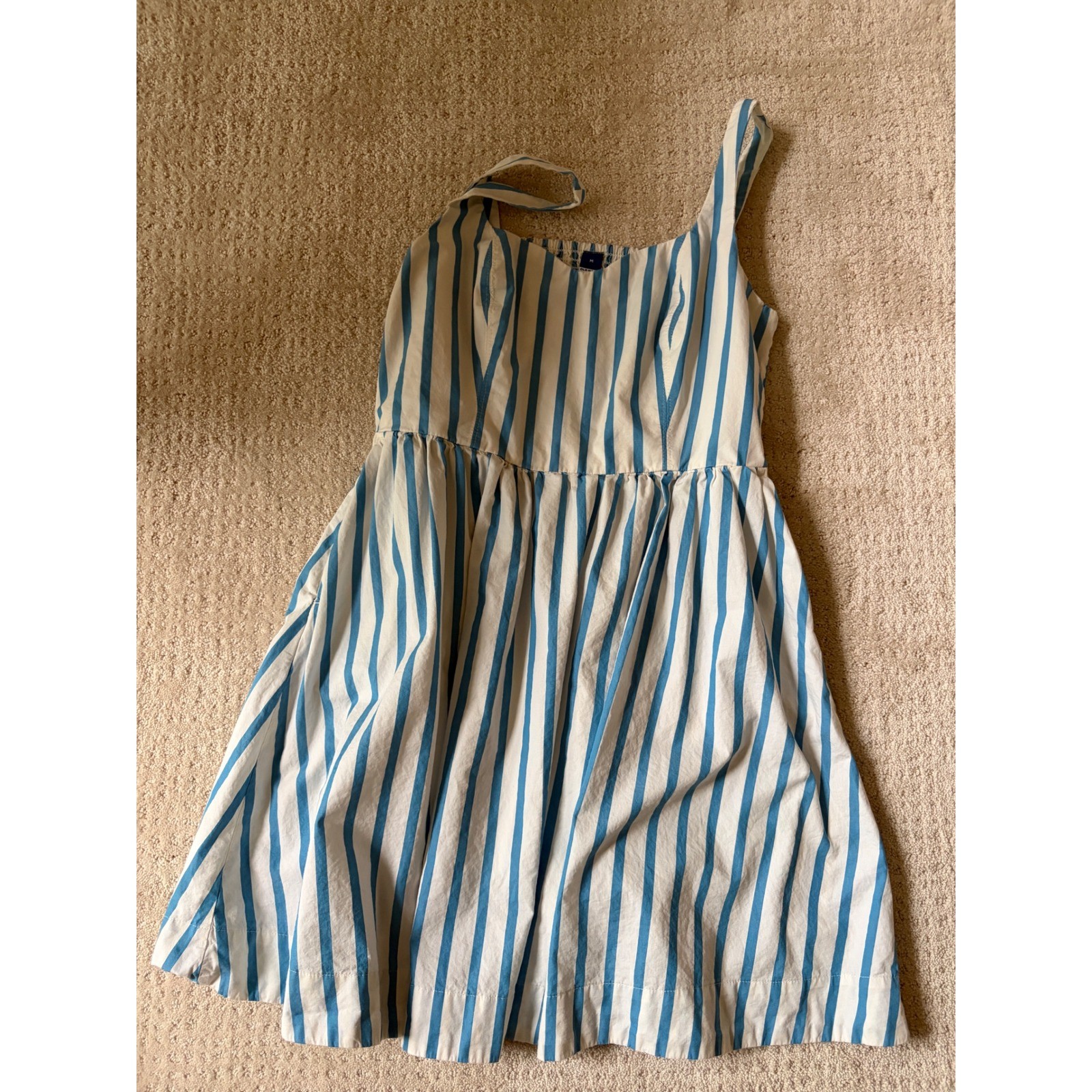 Old Navy Womens Blue White Striped Cotton Fit Flare Sun Dress Pockets Medium