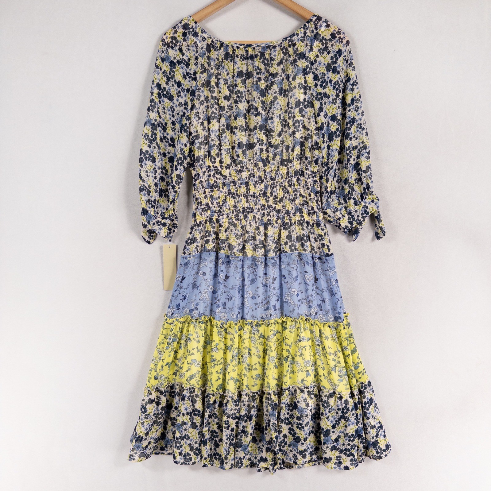 Figueroa & Flower Midi Dress Sz Small Floral Tiered Button Front Smocked Peasant