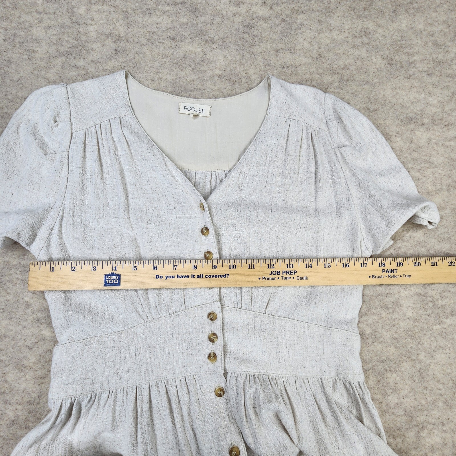 Roolee Maxi Dress Ivory Linen Blend Women L Button Front Cottagecore