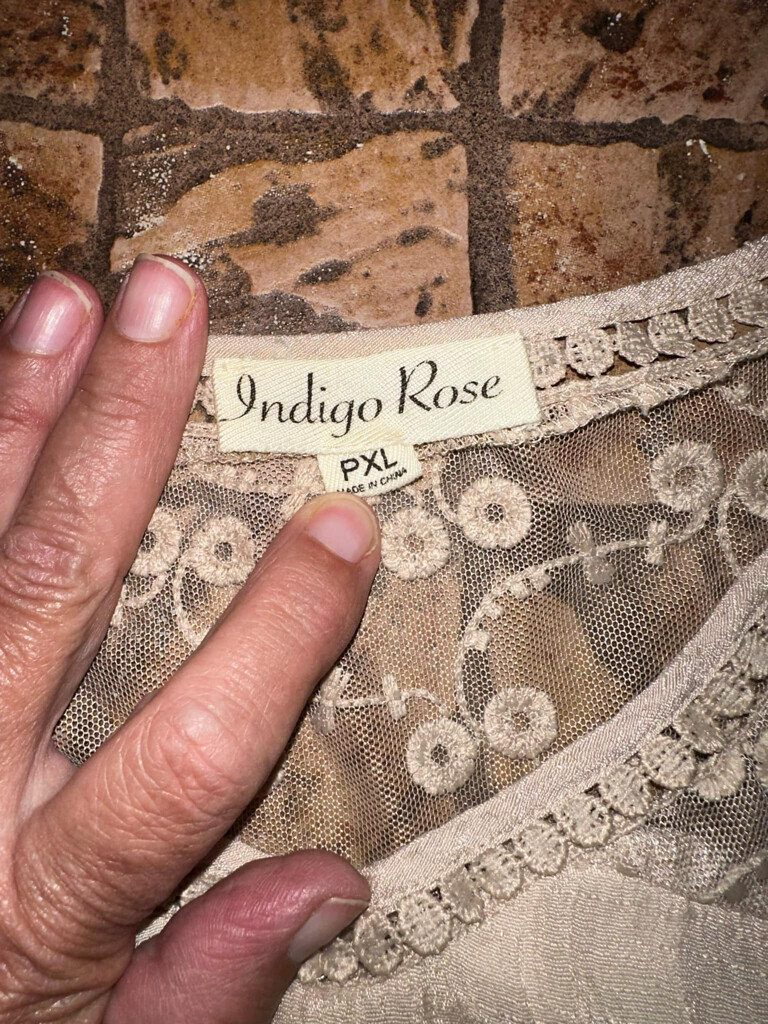 Indigo Rose Boho Flowy Shift Dress Size PXL Lined Lace 3/4 Sleeve At Knee EUC