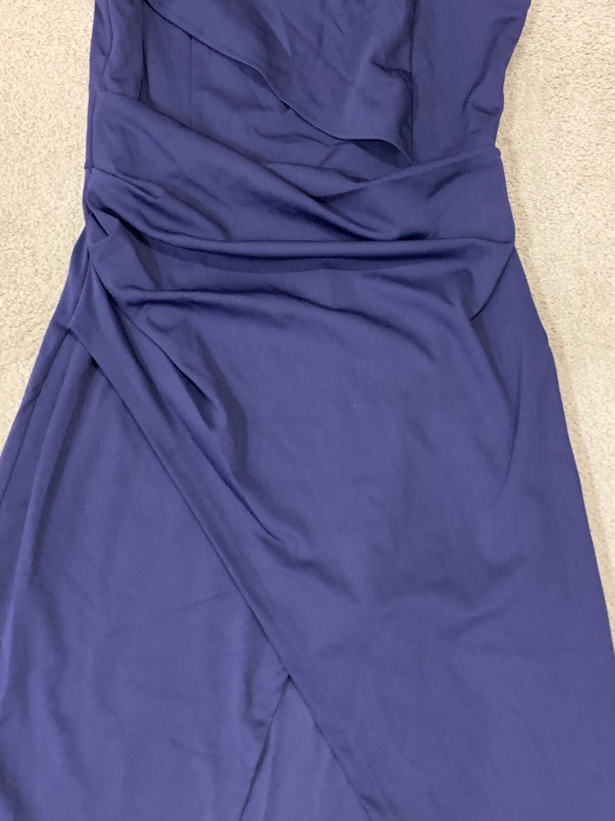 Gentle Warm Navy Dress Womens Size Large One Shoulder Front Slit Stretch Classic