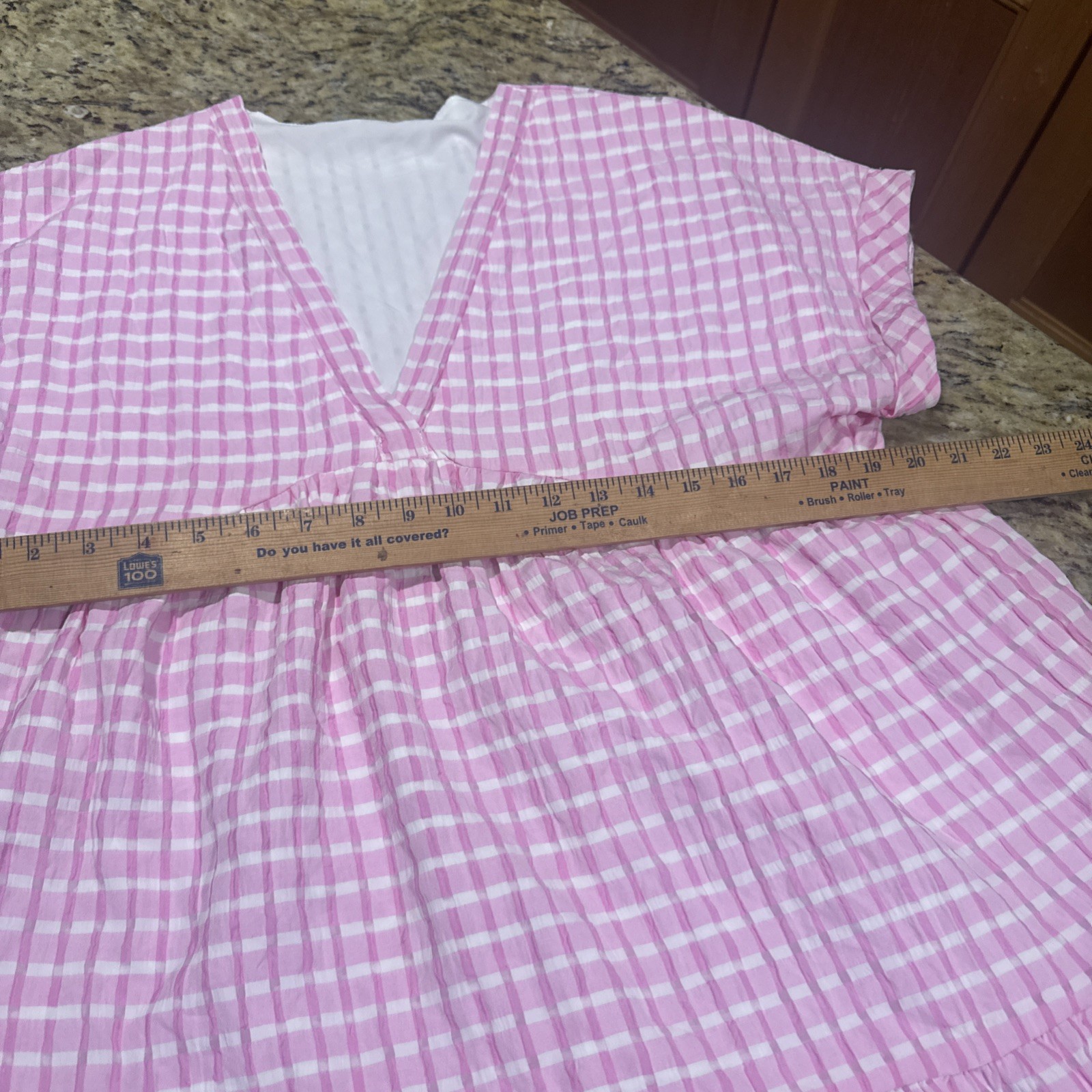 Shien Pink Gingham Checked Tiered Flutter Sleeve Casual Barbie Dress Womens Larg