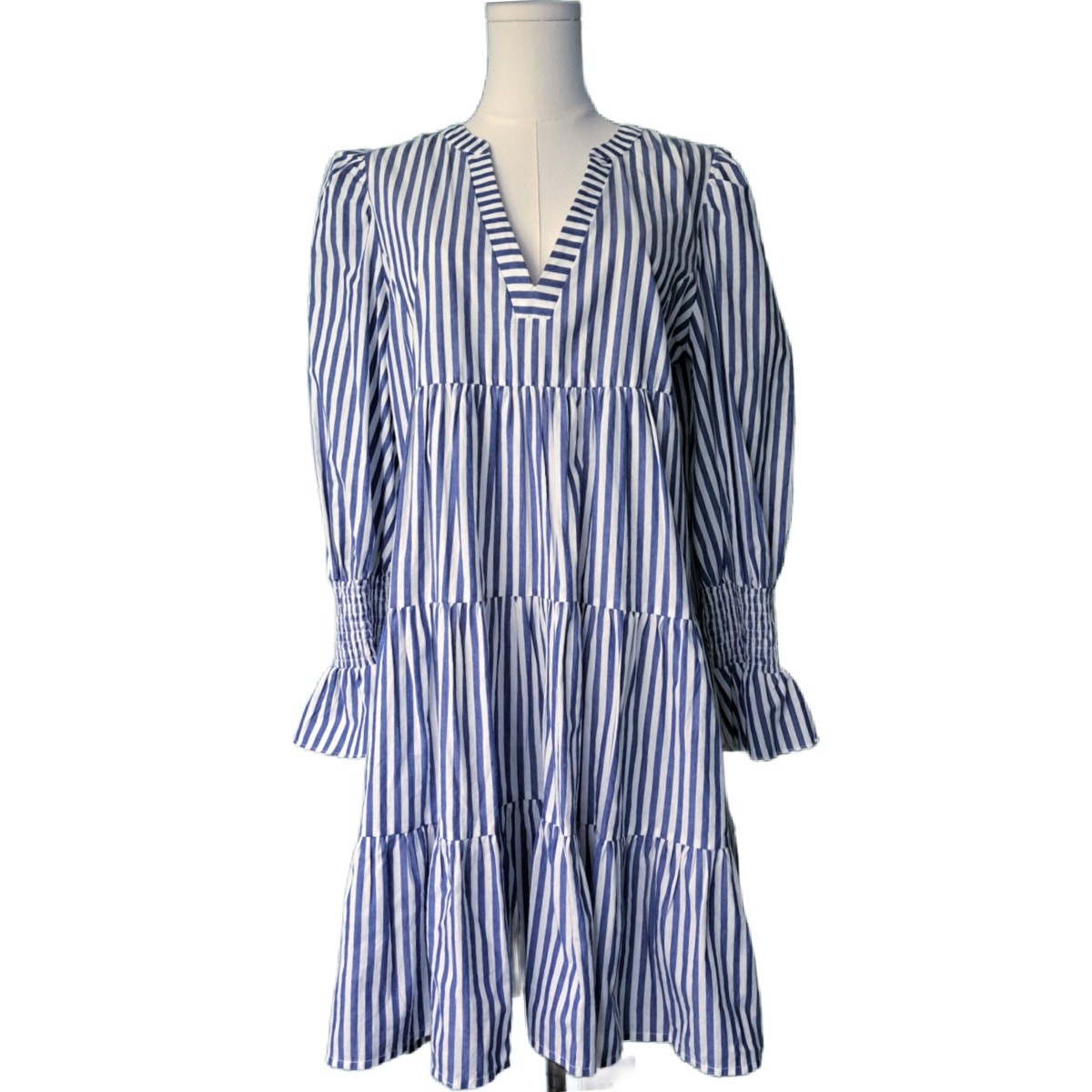 TUCKERNUCK Pomander Place Blue & White Stripe Cotton Poplin Kenzo Dress Medium