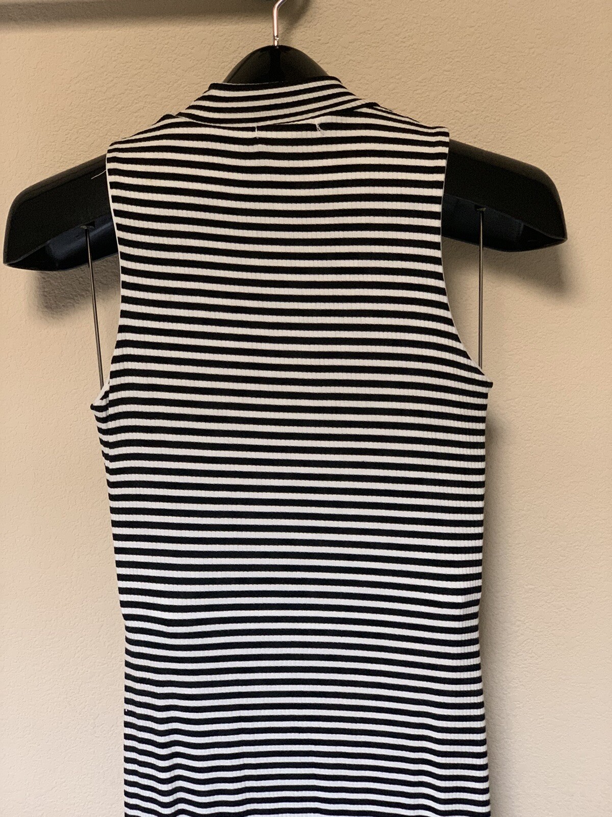 Velvet Torch Black White Striped Maxi Dress Size XS Lined Mock Neck Side Slit