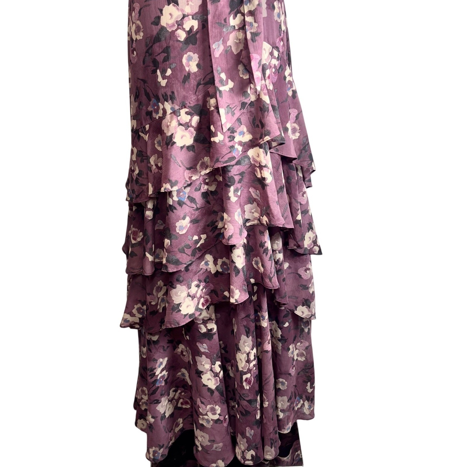 Ralph Lauren Maxi Dress Georgette Chiffon Floral Layered Ruffles Cottagecore 8