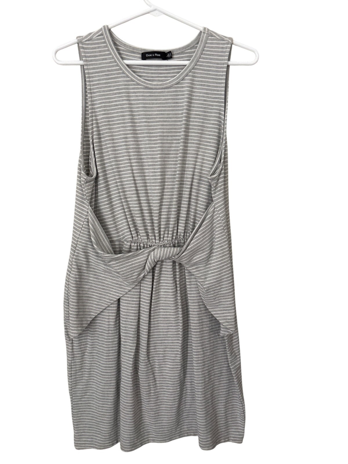 Doe and Rae Tank Dress Size Large Striped Sleeveless Twisted Front Gray White