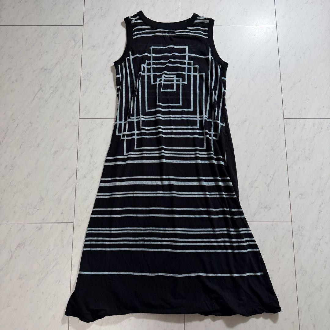 USED YOHJI YAMAMOTO SLEEVELESS LONG TOP TANK GEOMETRIC PATTERN SEE-THROUGH GOO
