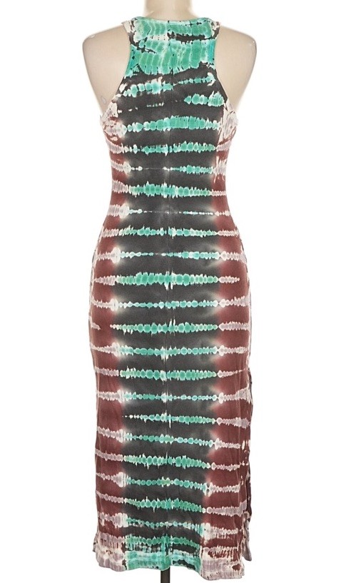 YFB Tie-Dye Ribbed Bodycon Maxi Dress S Stretch Halter Sleeveless Cocktail