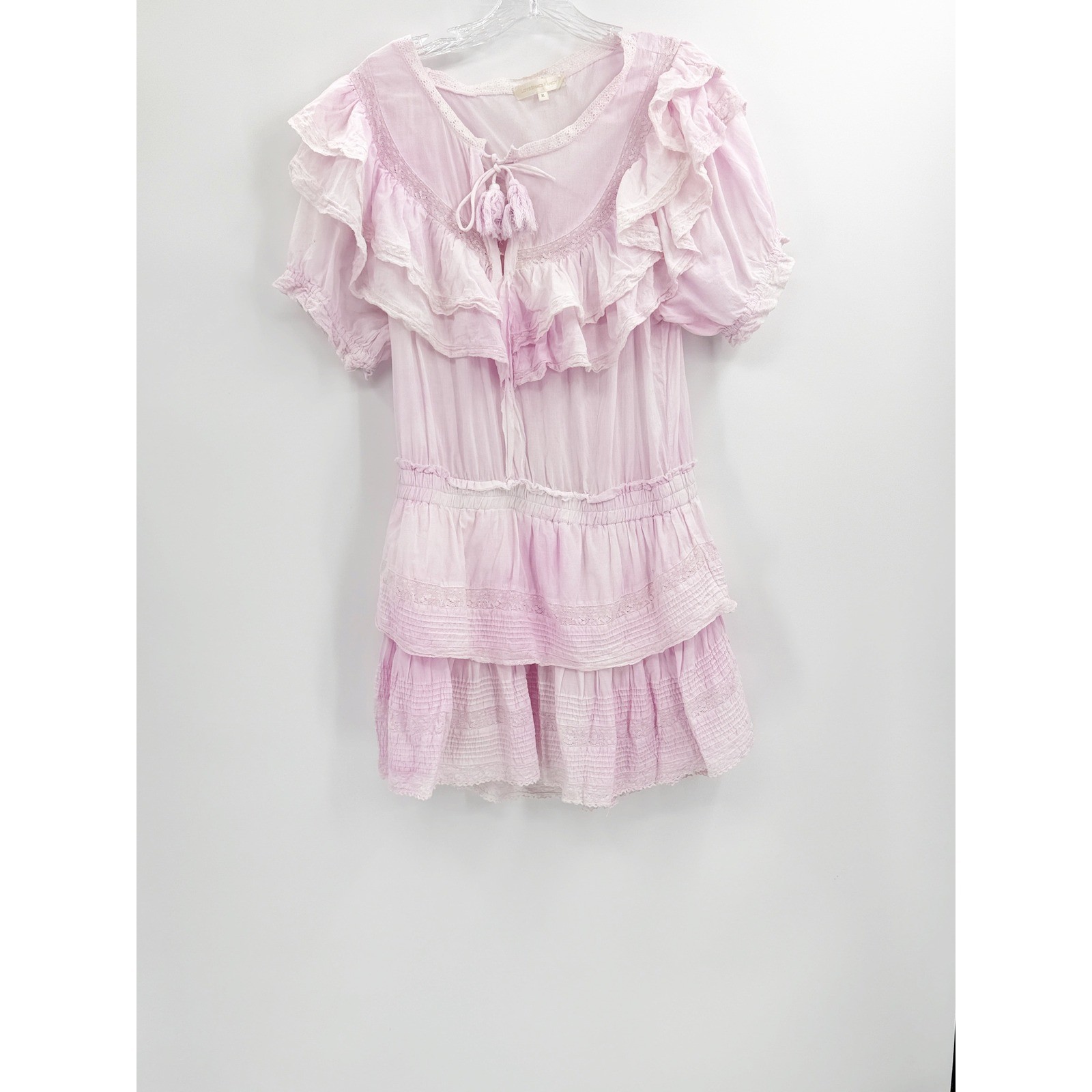 LoveShackFancy Liv Dress Peony Pink Cotton Ruffle Lace Mini XL
