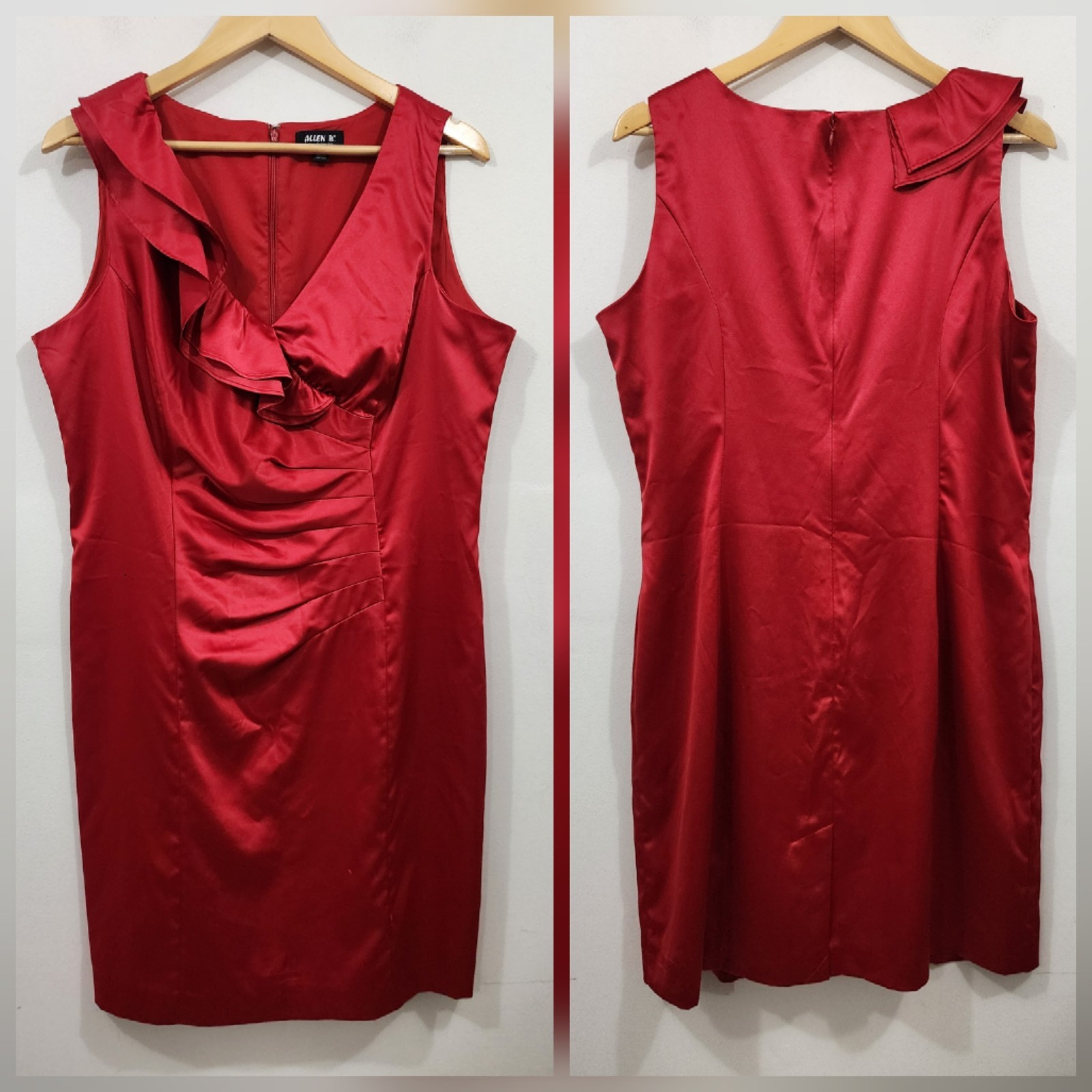 ALLEN B Allen Schwartz Red Satin Short Party Cocktail Dress Drape Back Size 16