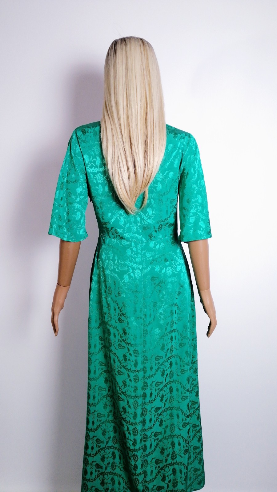 MISS SELFRIDGE Green Satin Jacquard Midi Dress Wrap Front Sz EU 36 UK 8 US 4