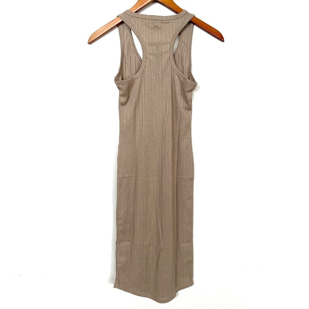 New ABSOLUTELY LOVE IT Sleeveless Split V Neck Rib Knit Bodycon Midi Dress Brown