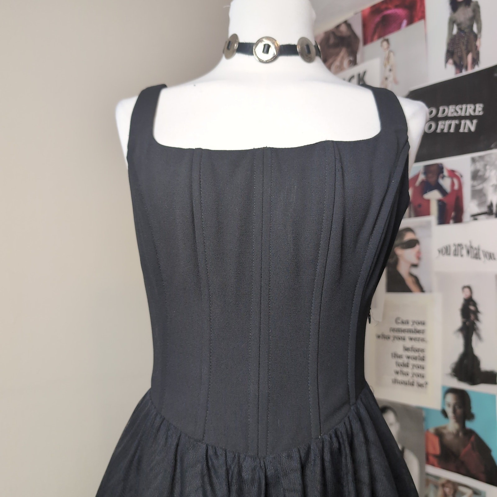 Black Square Neck Gothic Corset Mini Dress