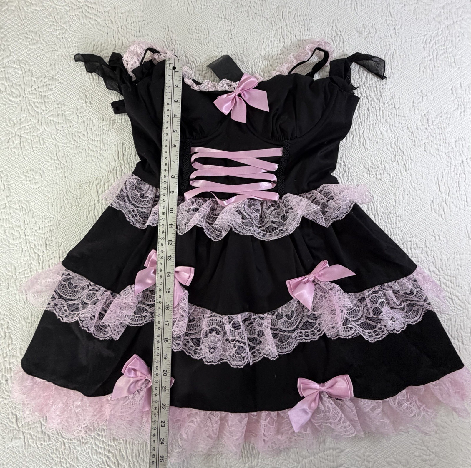DOLLS KILL WIDOW THANK GOTH FOR YOU MINI DRESS BLACK W/PINK LACE BOWS Medium