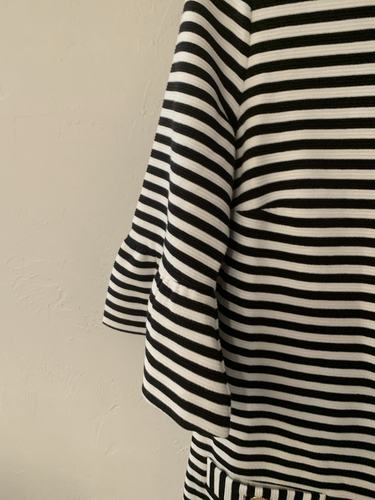 Lilly Pulitzer Black White Striped Shift Mini Dress Sz S 3/4 Bell Sleeve Zip