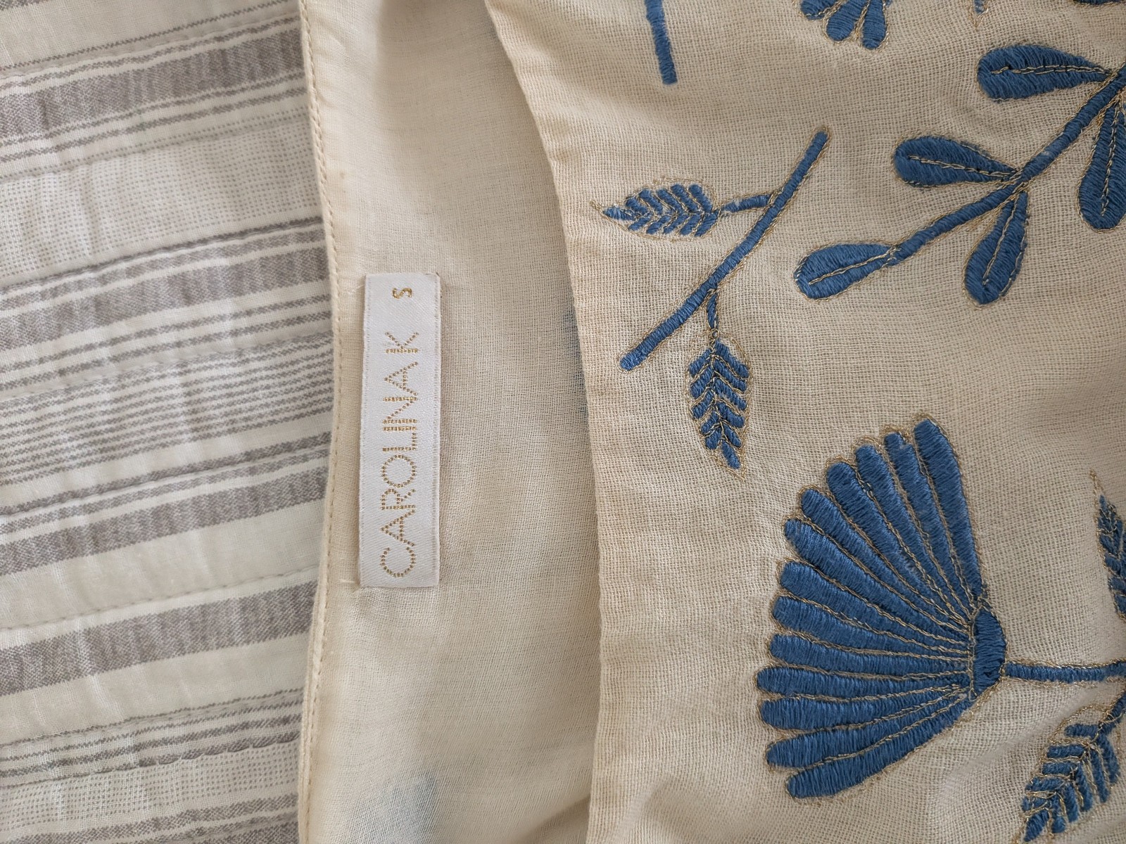 Carolina K White Blue Embroidered Cotton Maxi Dress Size Small Saks EUC