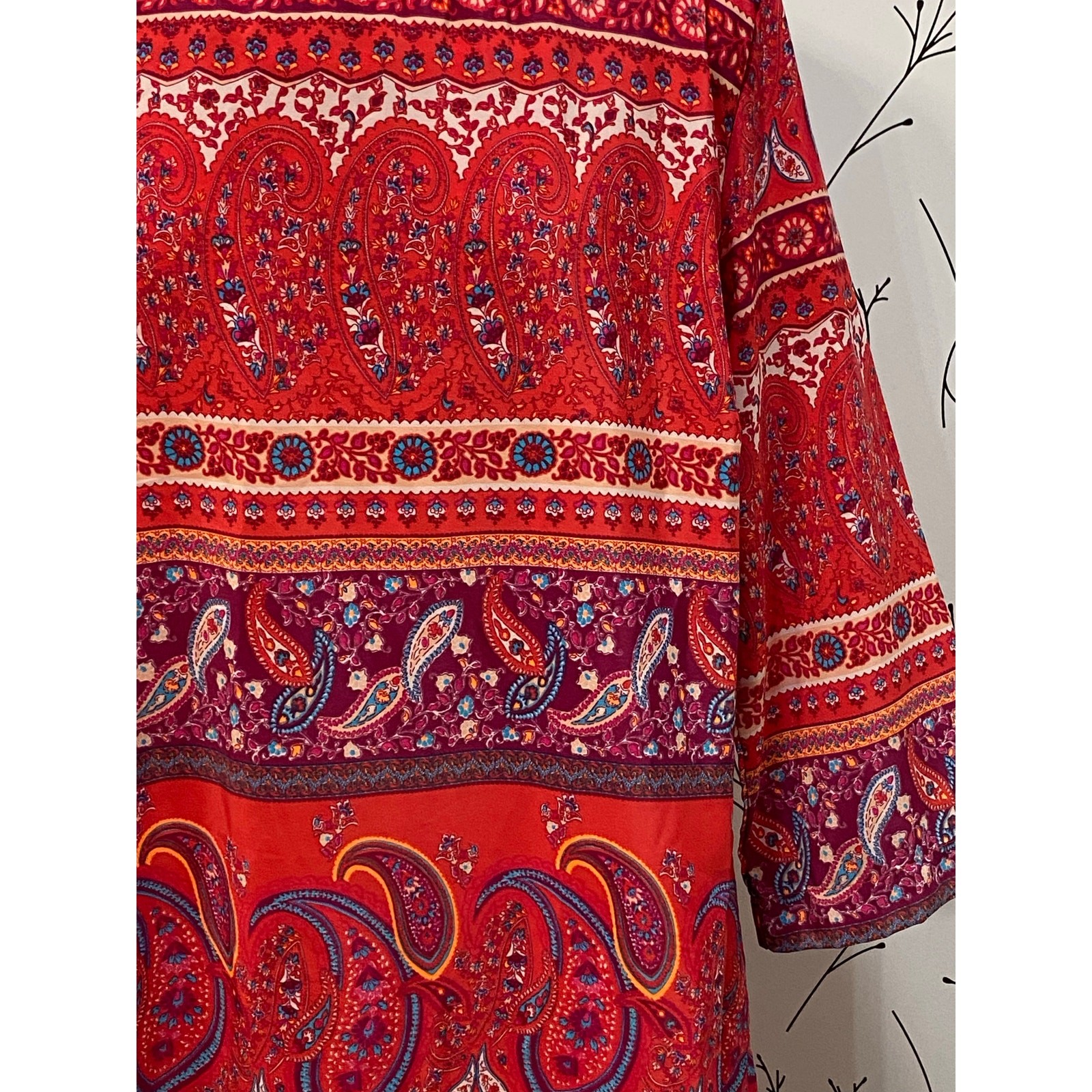 OLD NAVY Colorful Paisley Silky Flowy 3/4 Sleeve Dress XLARGE Fall Teacher Boho