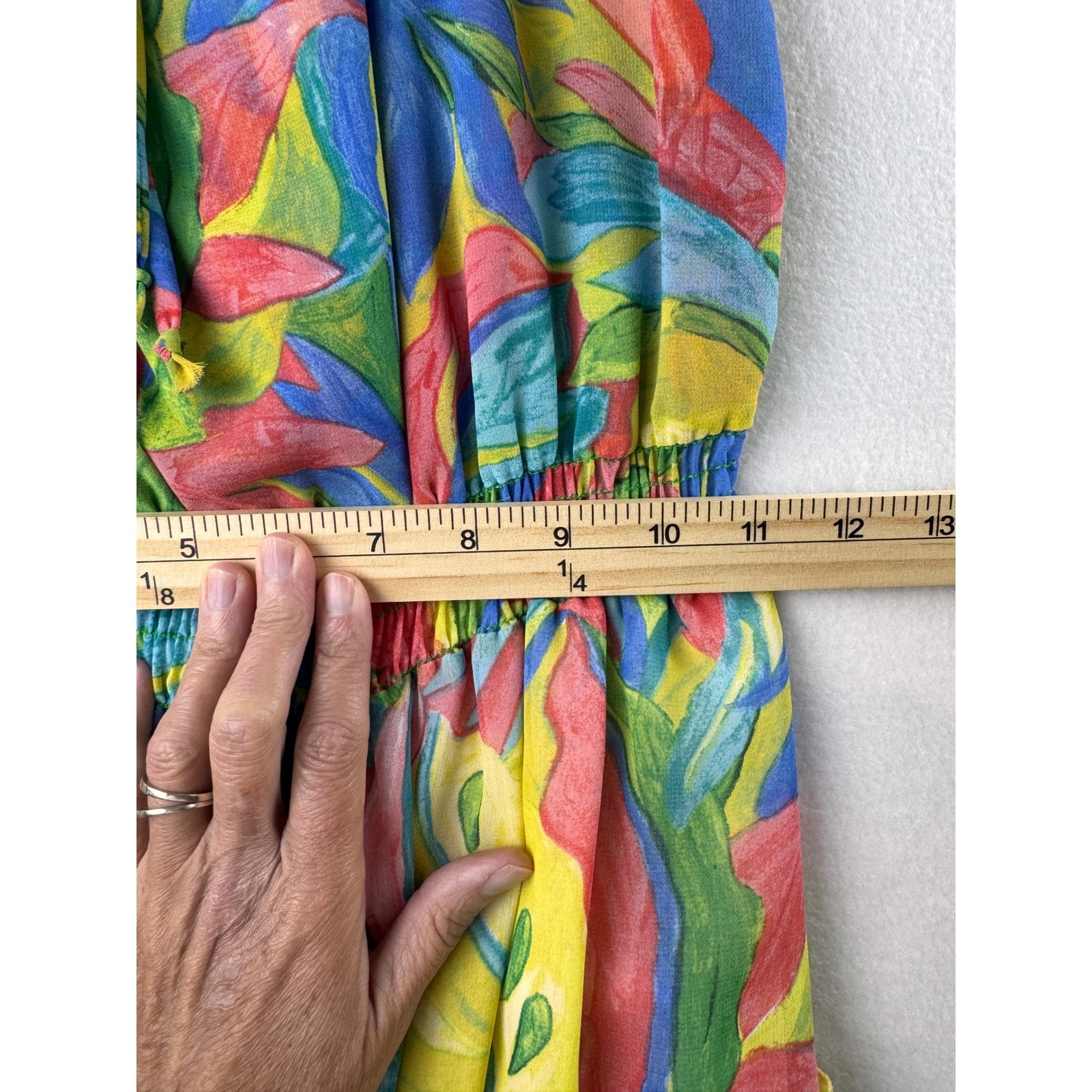 Kylie Paige Womens Tropical Leaf Print Smocked Waist Ruffle Mini Dress Colorful