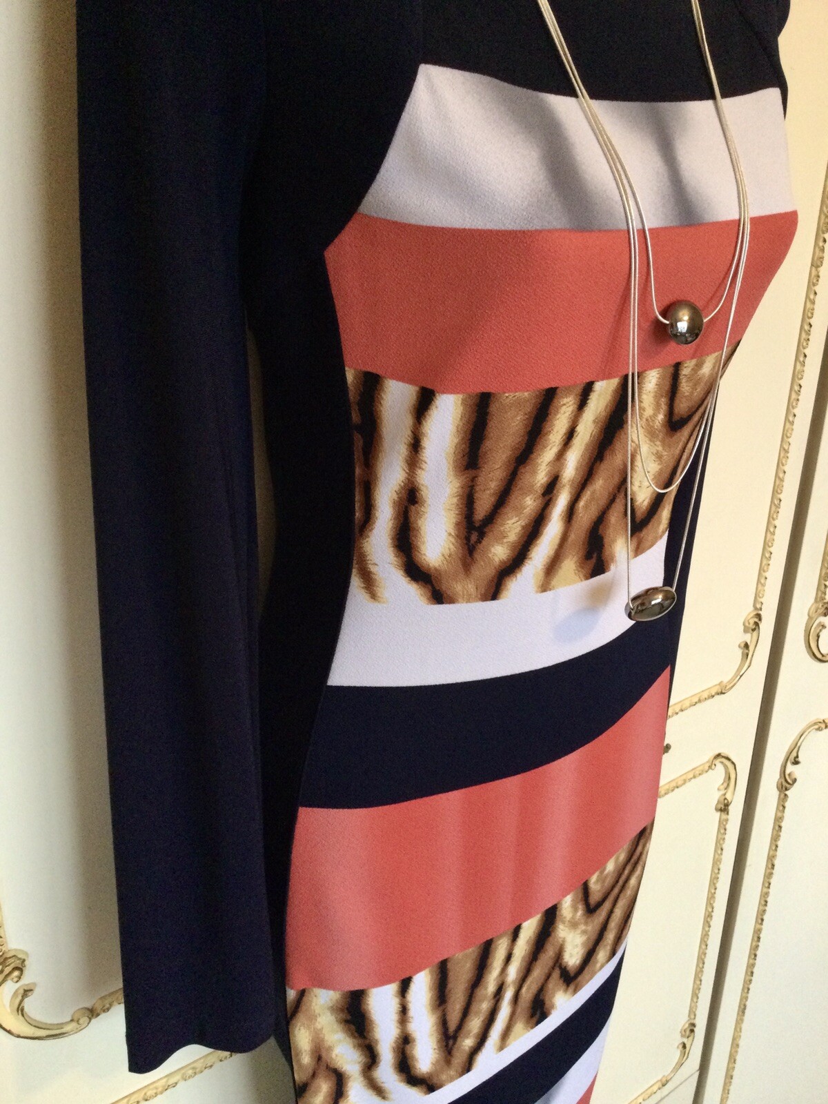 PICADILLY UK 10 / 12 Designer Navy / Coral / Multi Print Dress NWT RRP £159