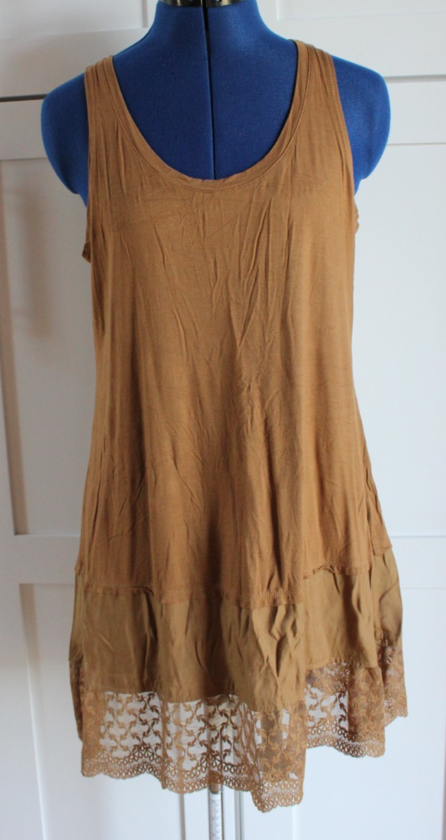 LOGO Layers by Lori Goldstein Size Medium Carmel Boho Tank Slip Dress With Lace