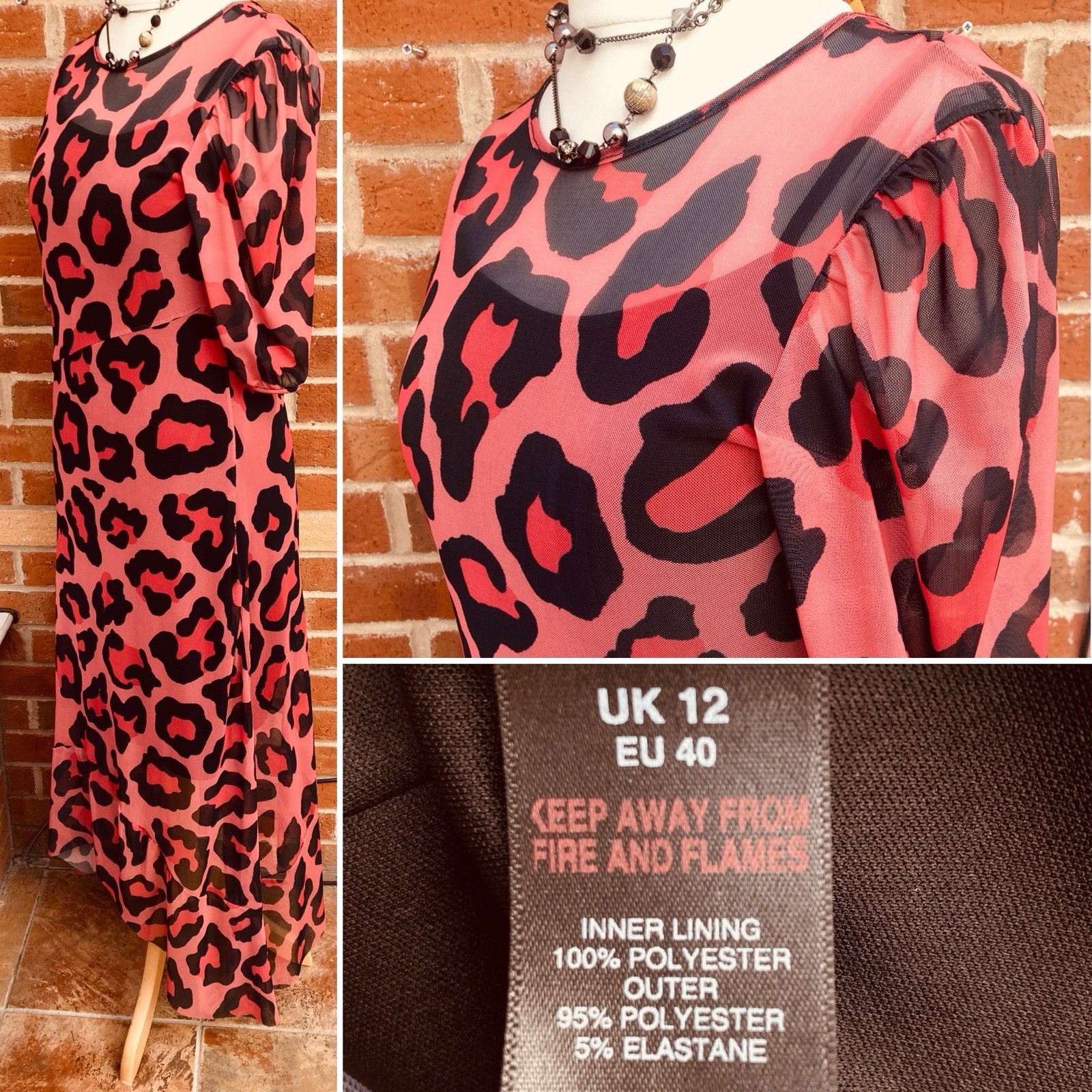 BE BEAU Black Pink Dress Size 12 Animal Print Holiday Summer Excellent L9