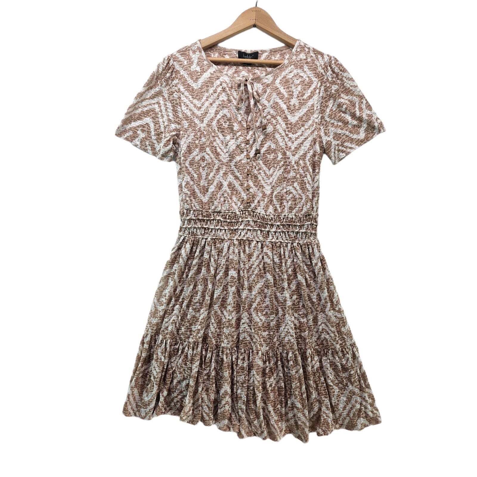 Belldini Womens Dress Gathered Elastic Waist Peplum Ruffle Hem Light Camo Size S