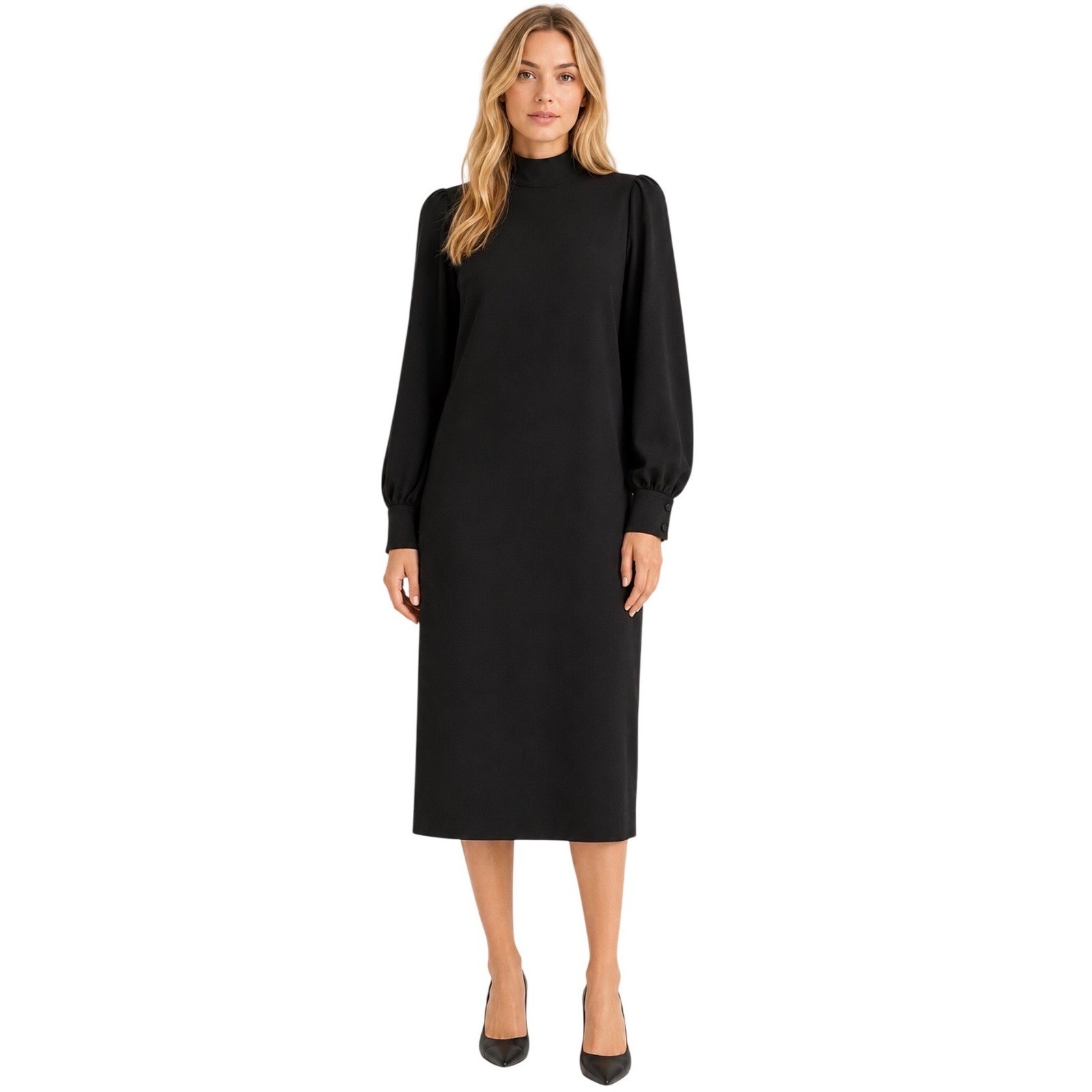 Maeve Anthropologie Mock Neck Long Sleeve Midi Sheath Dress Black XS Classic