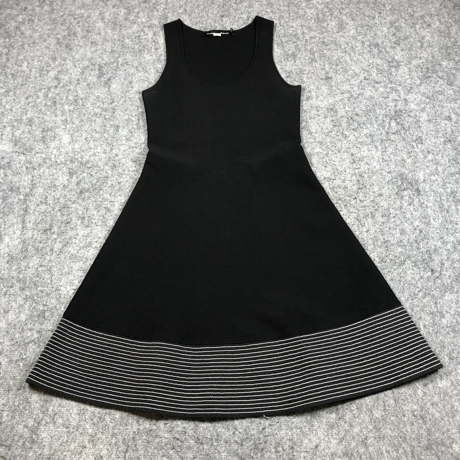 Proenza Schouler Dress Womens XS Black Knit Fit Flare Striped Hem Sleeveless