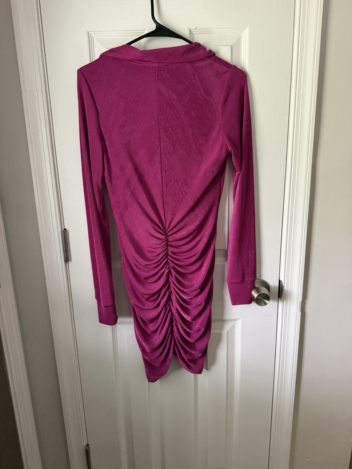 Foxy Jr Women’s M Purple Solid Ruched Button Front Collared Shirt Dress Short