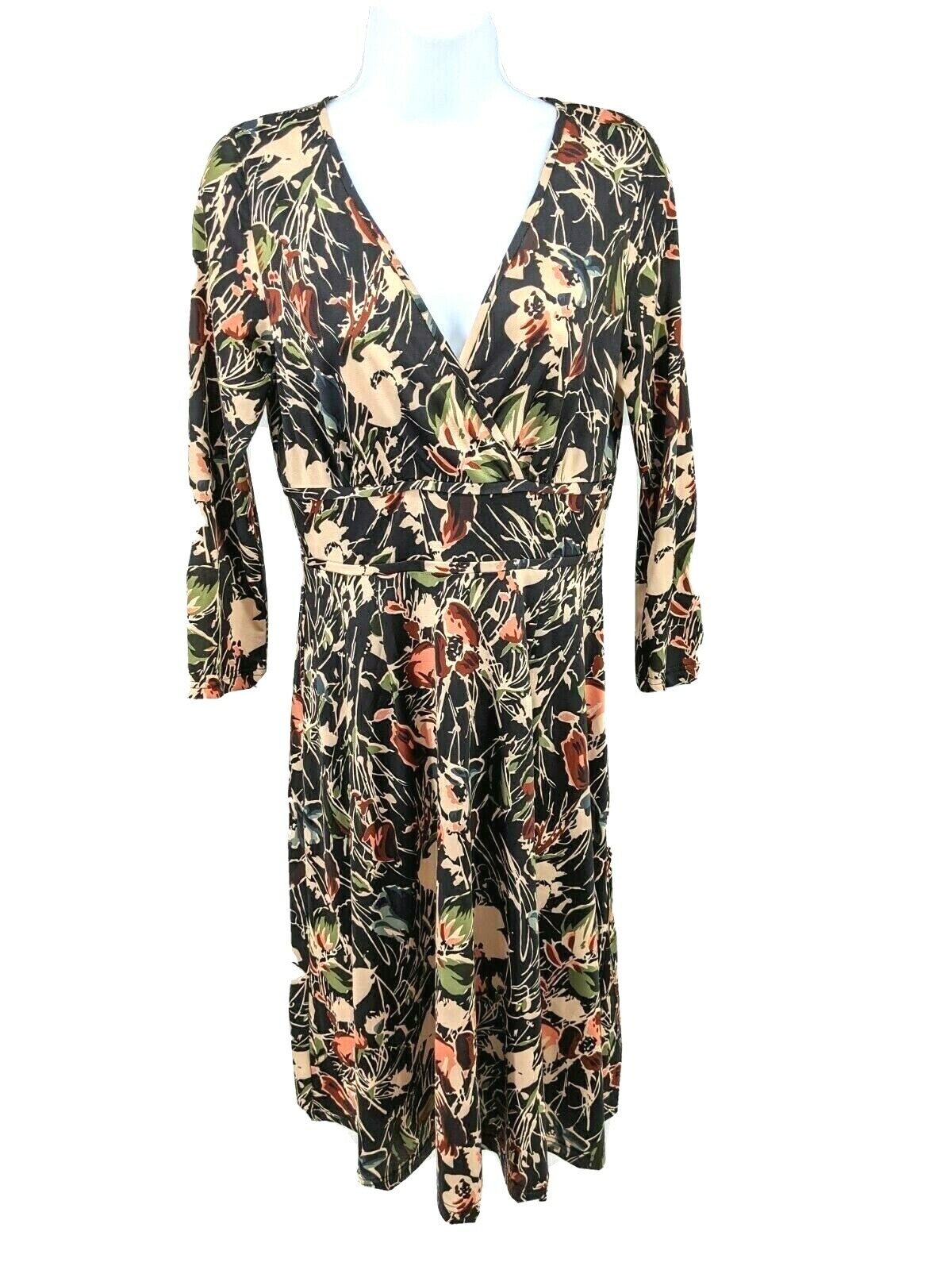 Leona Edmiston Womens Green Floral Wrap Dress Size 4 US 6 AU Tie Belted V Neck