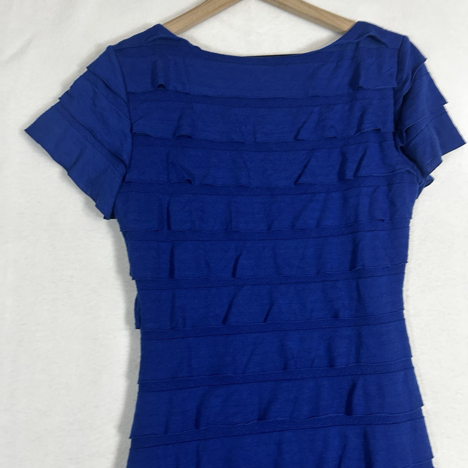 Max Edition Womens M Blue Ruffled Short Sleeve Dress Casual NWT $118