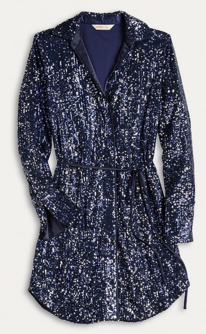 $69 Intempo Women’s-Sequin Button Up Dress-Navy Sparkly -Medium-New With Tag