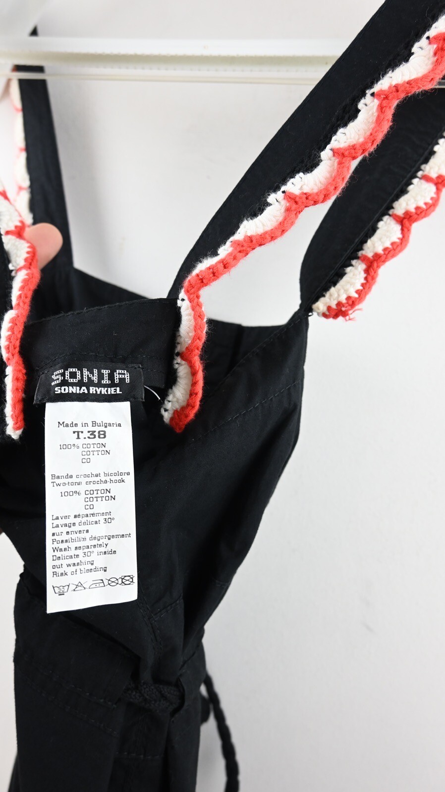 Sonia Rykel Cross back pinafore dress with crochet cherries & trim size EU38/M