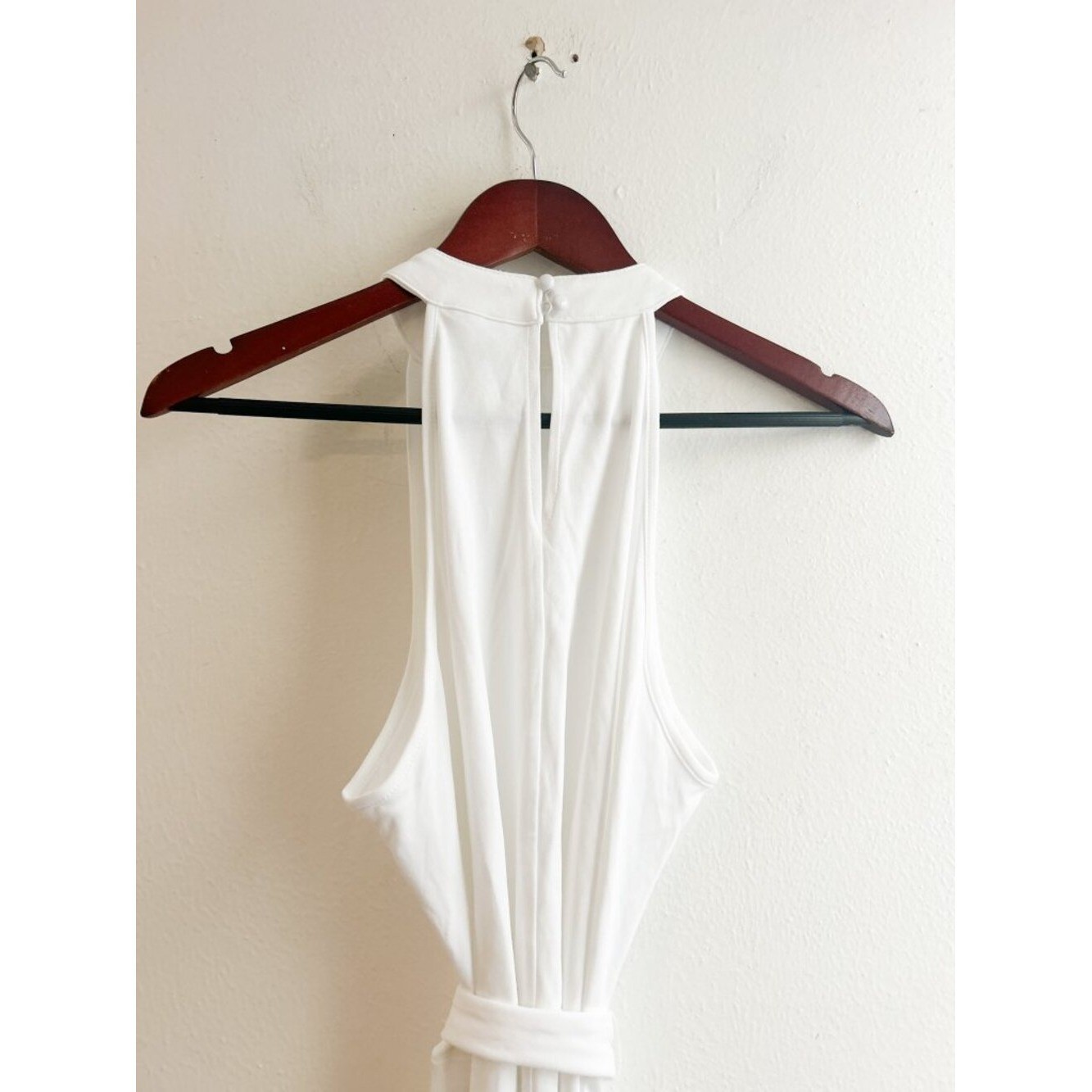 NY&CO 100% Cotton Halter Belted Fit & Flare Dress with Pockets | White | SZ L