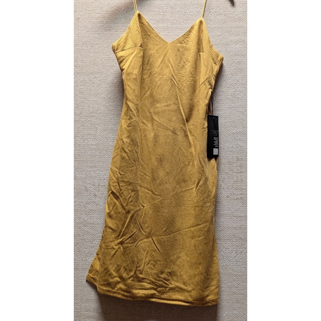 Lira Otis Rib bodycon Spaghetti Strap Knit Tank Dress Size Small yellow NWT