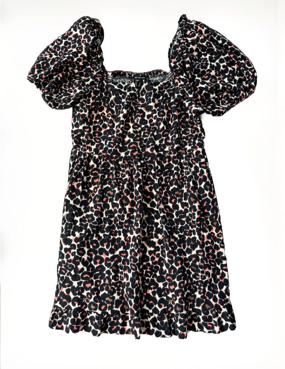 Who What Wear Animal Print Linen Dress Size M Black NWT Puff Sleeve