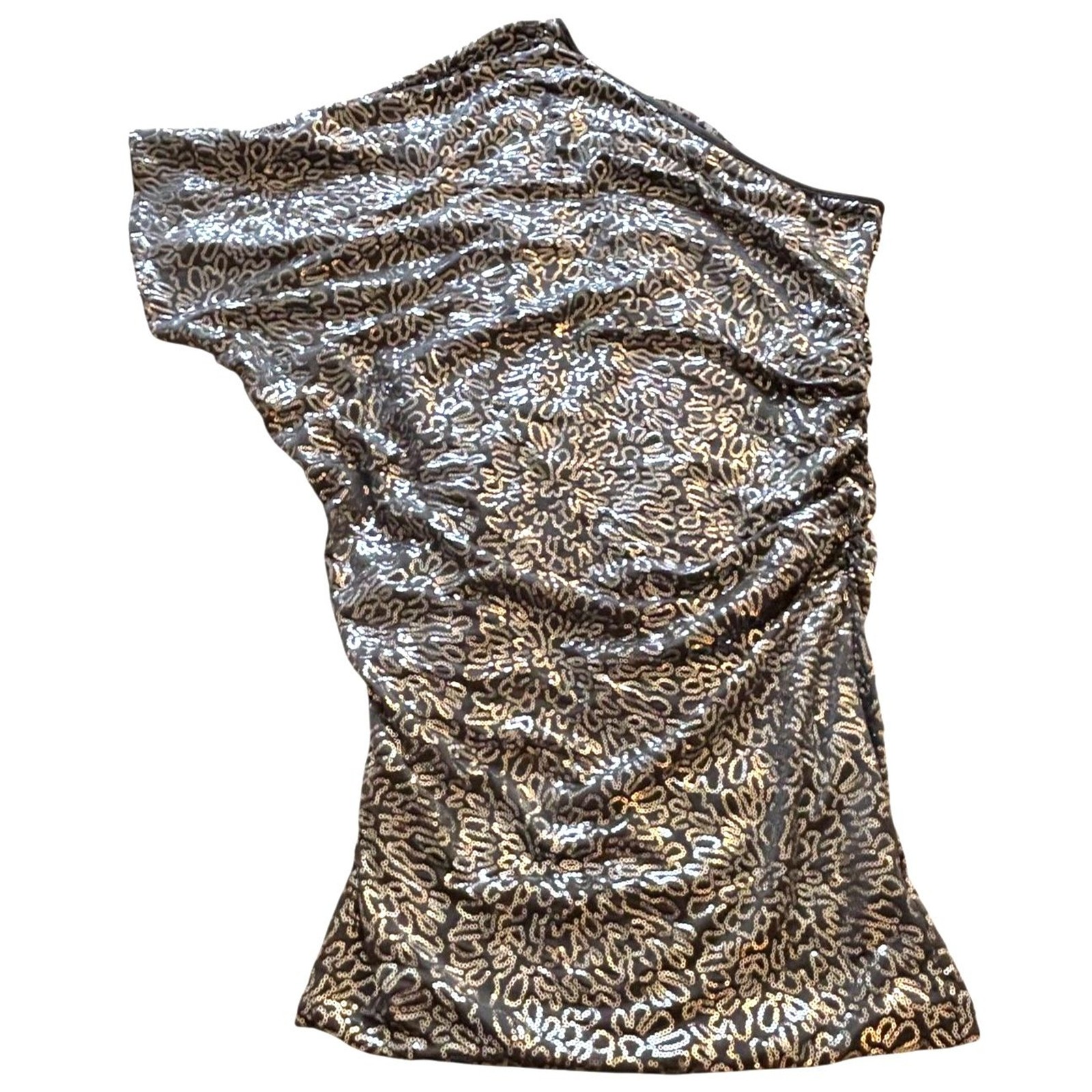 Umgee USA Sequin One Shoulder Dress Medium Silver Cocktail Party Ruched