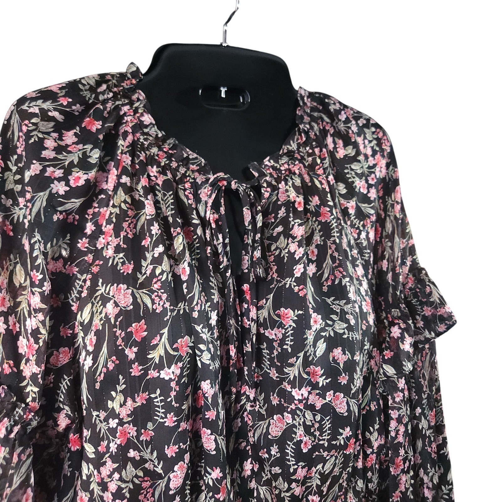LUCY PARIS Imelda Dark Floral Print Dress Medium Black Long Sleeve NWT $108