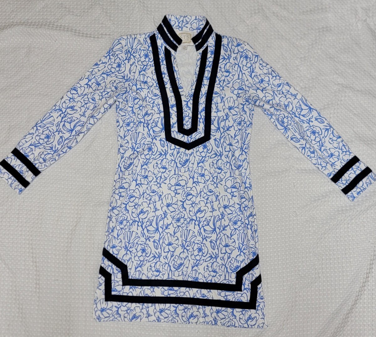 STS Sail To Sable Floral Classic Tunic Dress French Terry Blue White XS $198