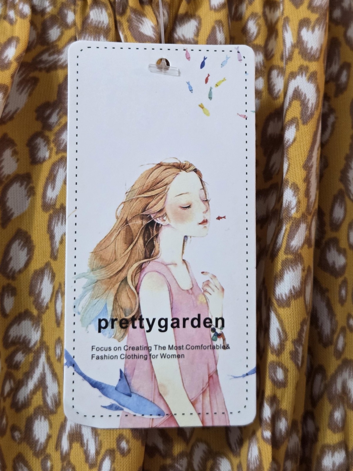 PRETTYGARDEN Dress Womens Small Yellow Leopard Smocked Puff Sleeve Maxi Boho NWT