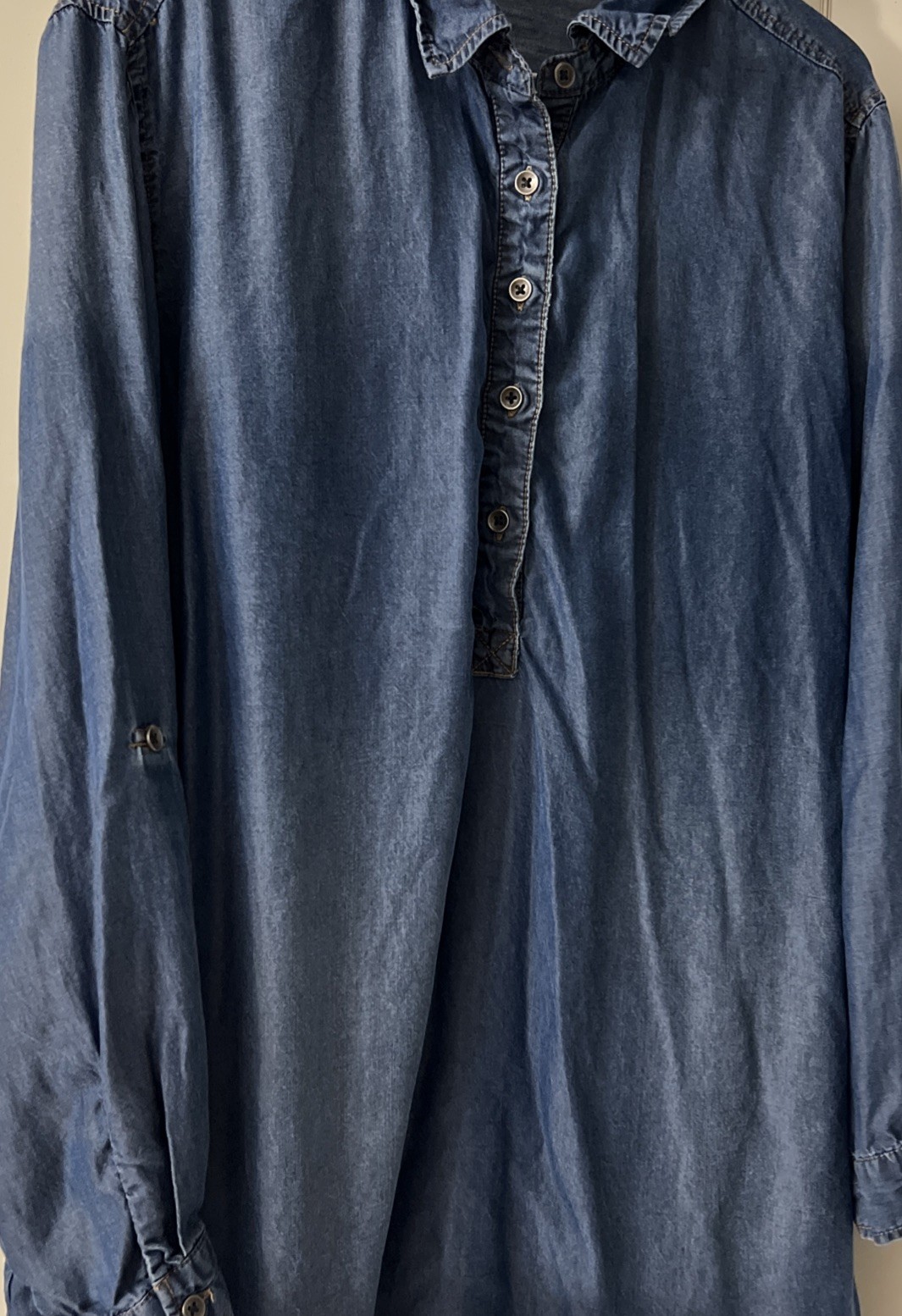 Time and Tru Blue Chambray Tunic Dress – 12-14 Lyocell Boho Casual Denim Style