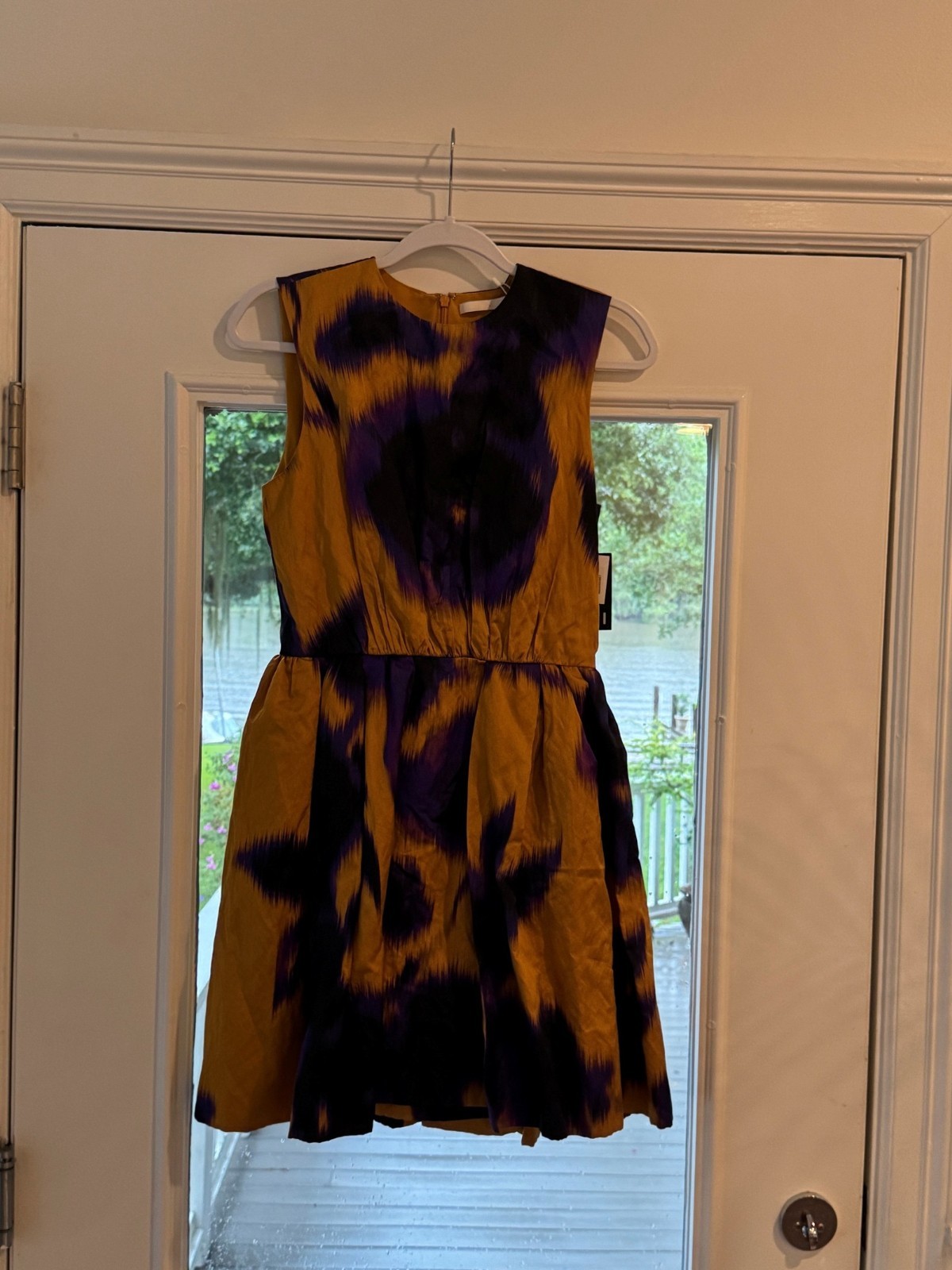 NWT Jason Wu Collection Printed Crinkled-Sateen Mini Dress Ocher Plum 2