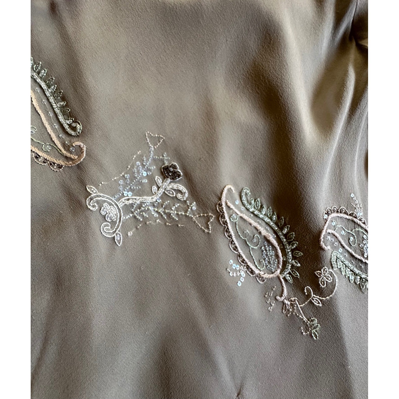 Y2K An’ge Intuition Silk Beaded Paisley Embroidery Slip Dress Sage Green Size XS