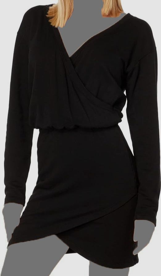 $178 Monrow Women’s Black Supersoft Fleece Cross Over V Dress Size S